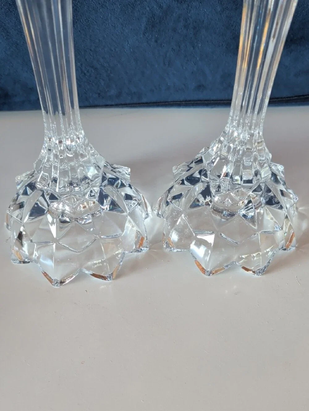 2 Mikasa Royal Crown, Lead Crystal Candlesticks. Fluted Stem & a Flower-Shape.